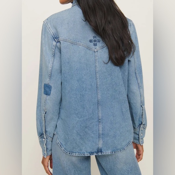 Reformation Kacey Musgraves Deeper Well Denim Pearl Snap Shirt Jacket by Small - Picture 4 of 14
